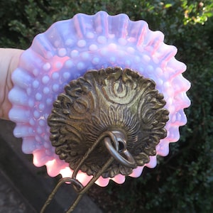 6&quot; Canopy ceiling part brass Vintage Fenton hobnail cranberry art GLASS lamp ornate with chain