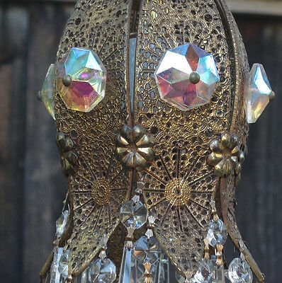 Jeweled Tulip Lily Filigree Swag Lamp Vintage Ab Hollywood