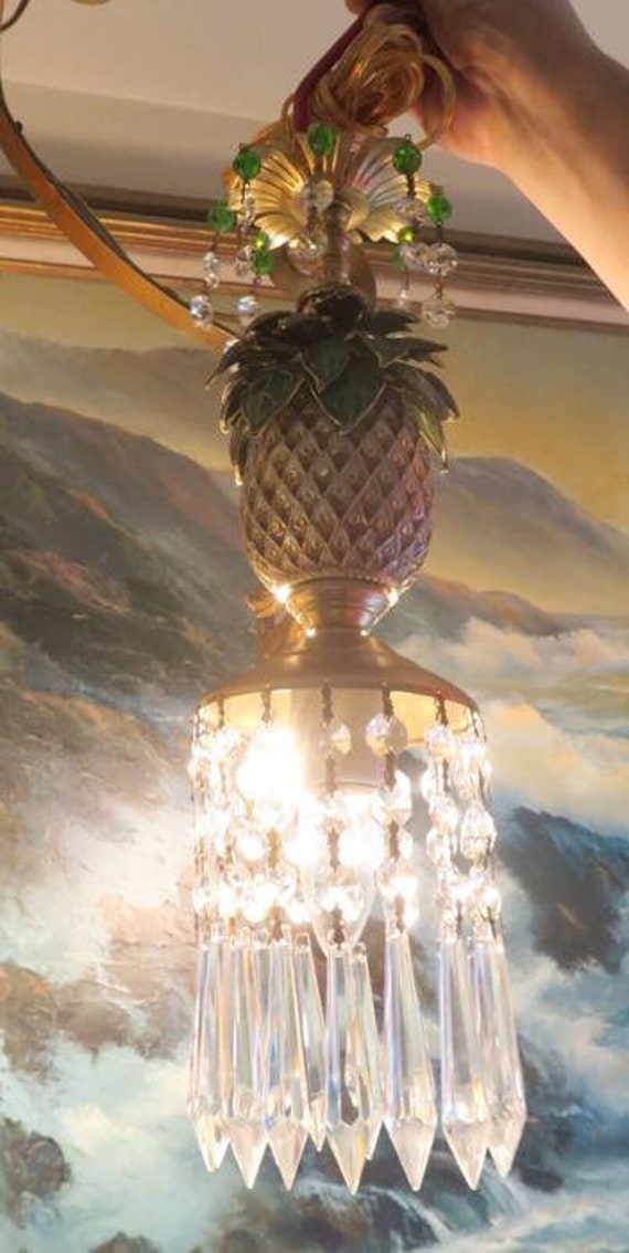 Vintage Pineapple Palm Lamp Swag Brass Chandelier… - image 4