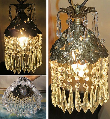 Swag Lamp Hanging Spelter Pond Lily Crystal Chandelier