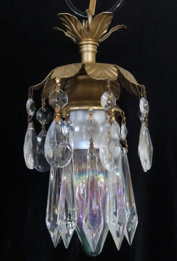 Petite pendant Flower lamp Chandelier lighting Crystal prism cascade Brass Tole