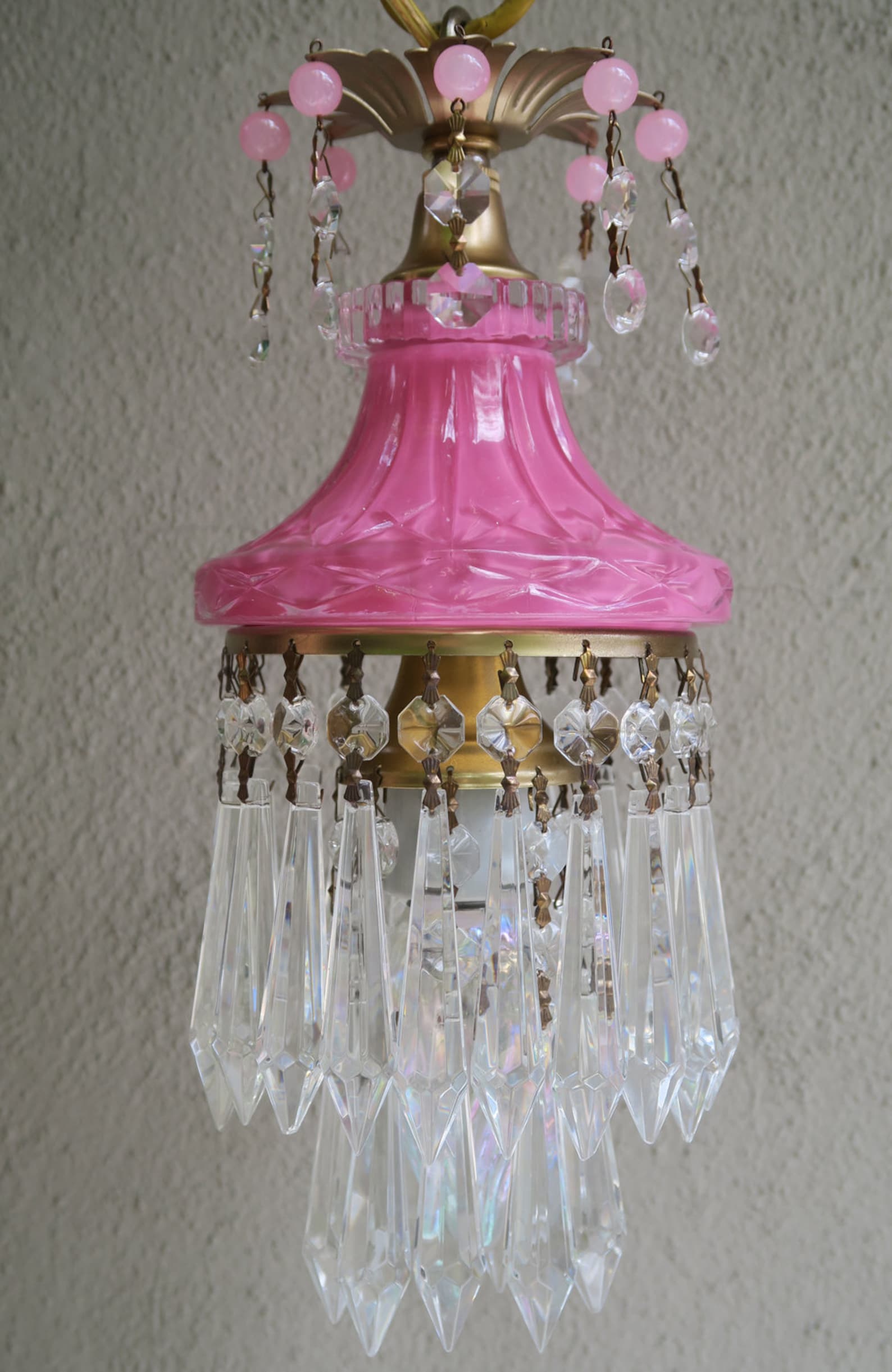 Vintage Rose Pink Lady Cupcake Glass Crystal Brass SWAG Lamp | Etsy