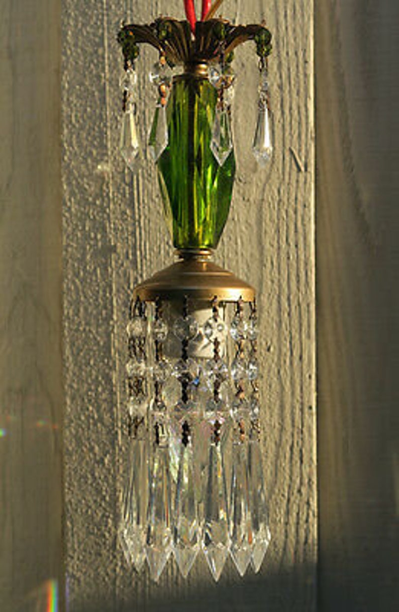 Vintage Lucite Emerald Green Swag Lamp Chandelier Crystal Etsy