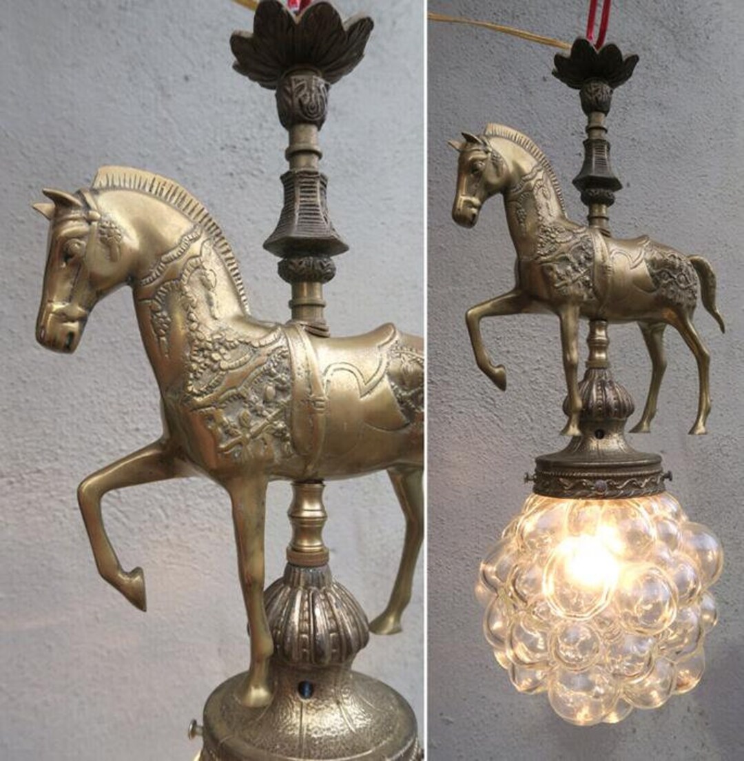 Stallion Horse Barn Light Chandelier Swag Lamp Glass Brass Etsy