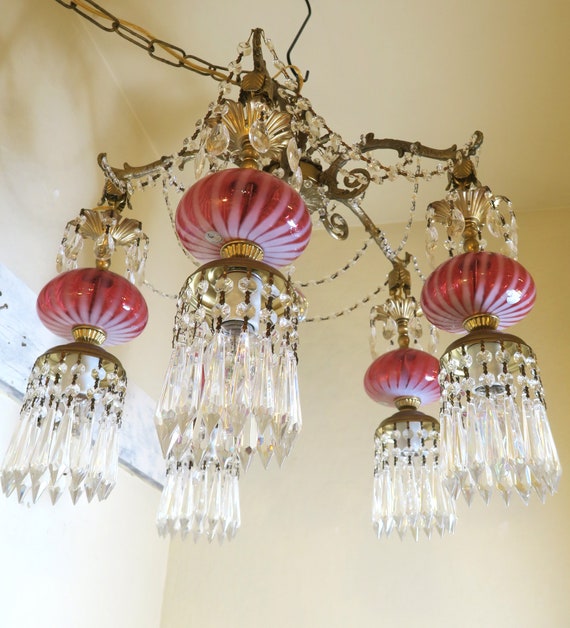 Cranberry glass chandelier deals