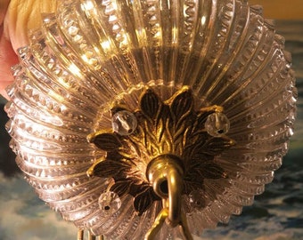 Czech Crystal Canopy Ceiling Part Brass Vintage Glass Lamp Chandelier Beaded Old