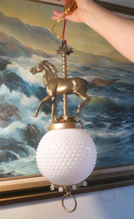Horse Barn Chandelier Swag Lamp Glass Brass Vinta… - image 2