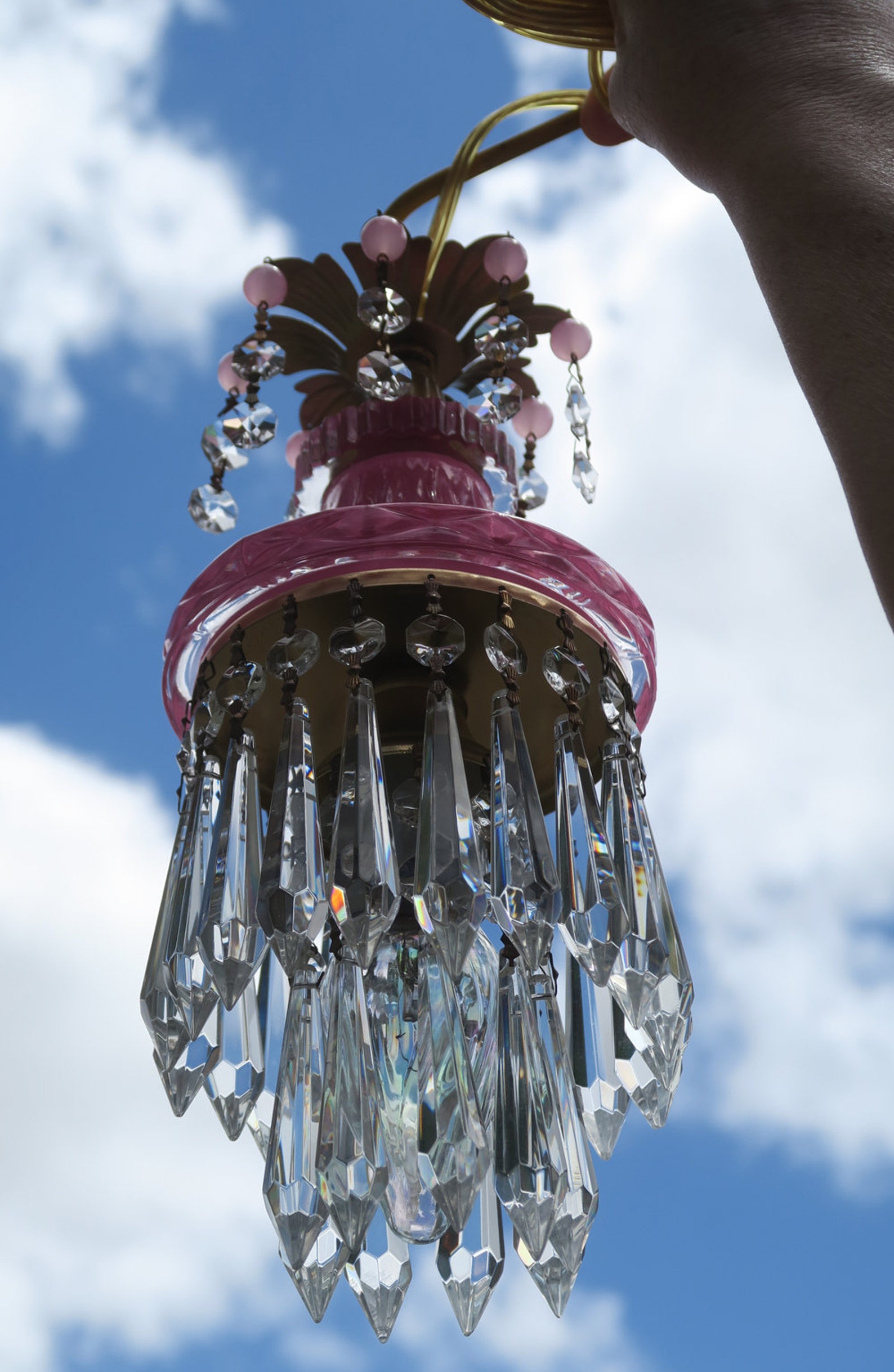 Vintage Rose Pink Lady Cupcake Glass Crystal Brass SWAG Lamp | Etsy