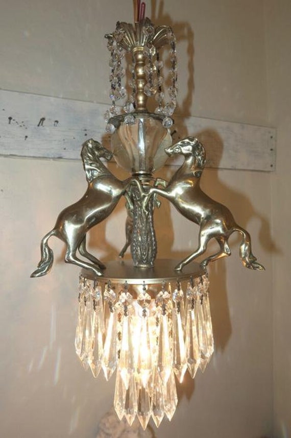 Horse Fountain Chandelier Swag Lamp Glass Brass Br