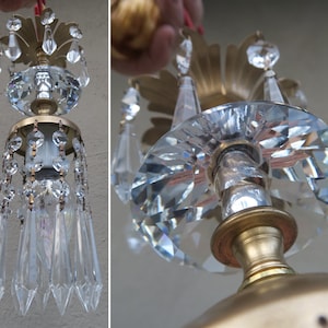 Vintage brilliant cut crystal Diamond Brass SWAG Mini lamp chandelier glass prisms