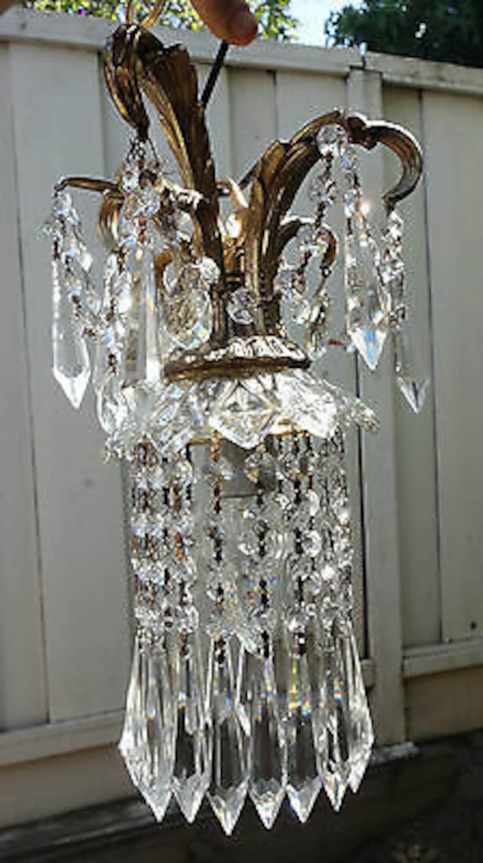 1 Lamp Crystal Chandelier Vintage Swag Hanging Brass Glass Etsy UK
