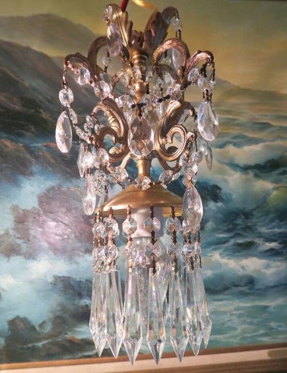 Swag Lamp Chandelier Vintage Spelter Rococo Brass… - image 4