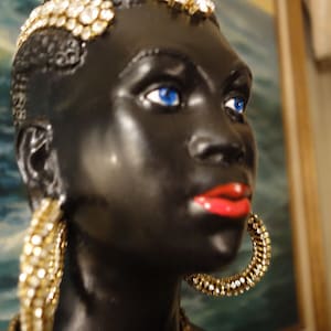2 Vintage Jeweled Art Deco crystal African blackamoor Lamp Spelter Brass waterfall fountain shade handpainted designs