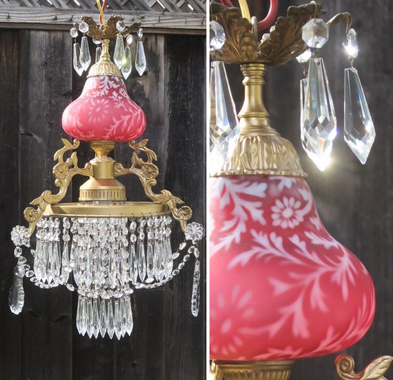 Antique cranberry glass chandelier deals