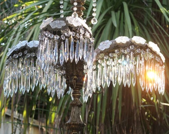 Tropical Palm Tole Brass Spelter Lamp Chandelier Vintage Tropical Palm Tole Brass Spelter Lamp Chandelier Vintage