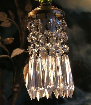 Vintage Lucite Emerald lite Green SWAG lamp chandelier crystal Beaded prisms 