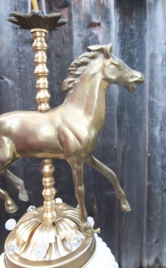 Horse Barn Chandelier Swag Lamp Glass Brass Vinta… - image 8