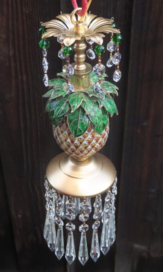 Vintage Pineapple Palm Lamp Swag Brass Chandelier… - image 8