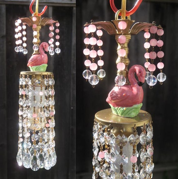 1 Tiny Swag Vintage Lamp Pink Flamingo Chandelier… - image 3