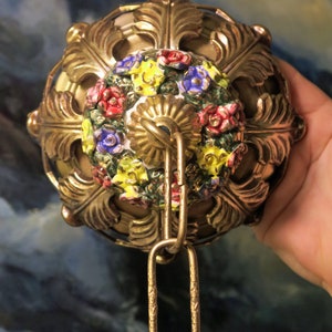 Canopy ceiling part Vintage ROSE Capodimonte porcelain chandelier Brass Spelter filigree ornate