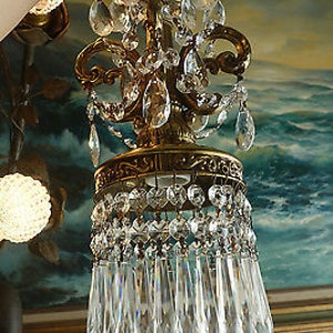 Vintage Rococo Spelter Brass Lamp Crystal Chandelier Paris Apartment Sparkly prisms 35" cord length for ceiling install