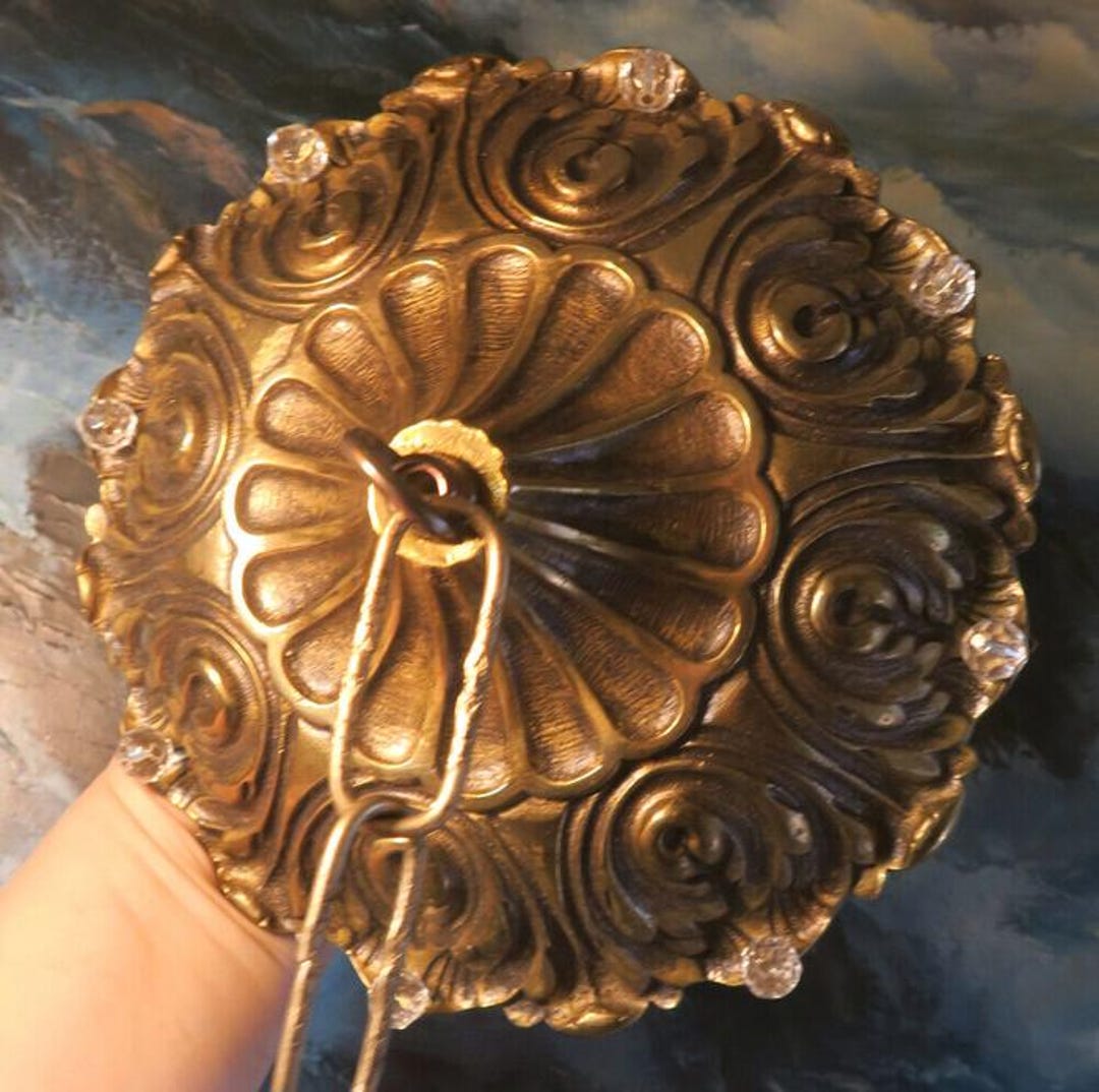 7.75" Rosette Vintage Brass Bronze Ceiling Medallion Canopy Lamp ...