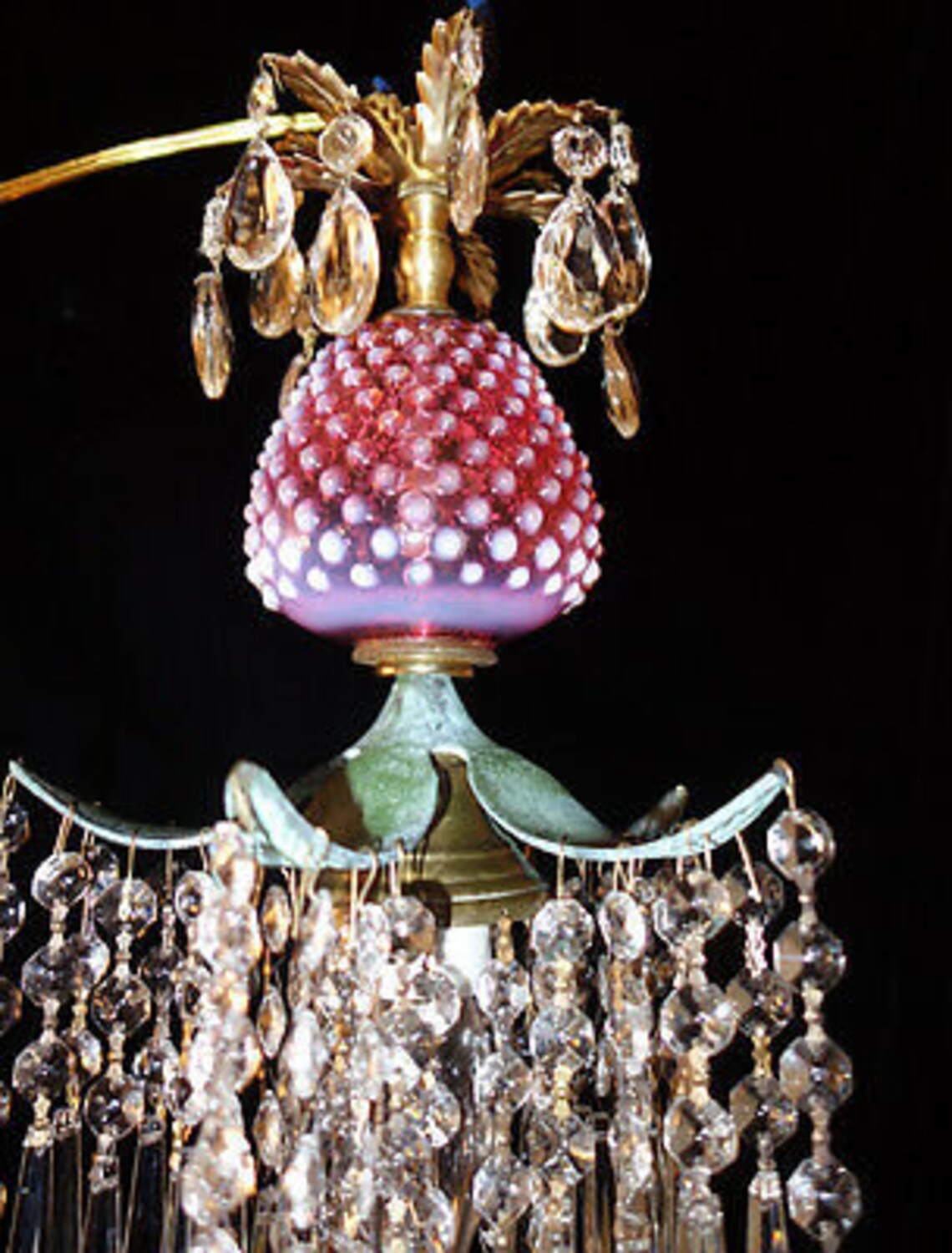 Srawberry Crystal Brass Swag Lamp Chandelier Vintage Fenton Etsy