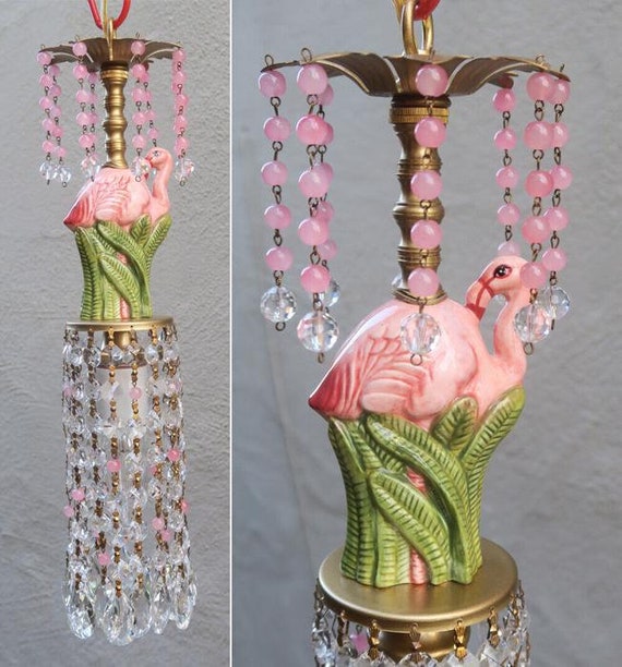 A Mini Swag Vintage Lamp Pink Flamingo Chandelier… - image 5