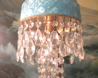 Vintage Aqua Blue Whimsical Nautical Pressed Glass Crystal Brass