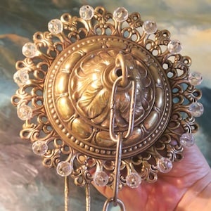 Vintage ceiling Rosette Spelter Brass plated gilt canopy lamp chandelier part SNOWFLAKE inspired filigree