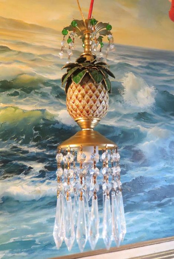 Vintage Pineapple Palm Lamp Swag Brass Chandelier… - image 9