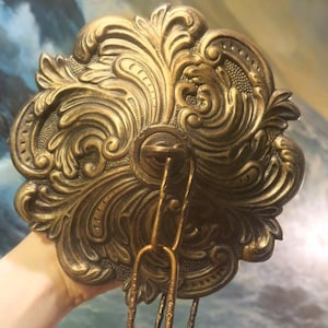 Canopy Part Vintage Gold Ceiling Cast Brass Flur-De-Lis Old Patina 6.25" with 12" chain