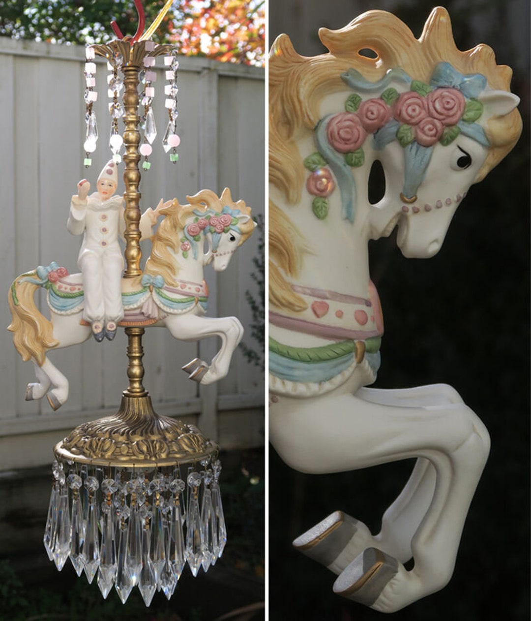 Porcelain Clown Horse Carousel Lamp Brass Chandelier Vintage Rose Baby Nursery Etsy UK