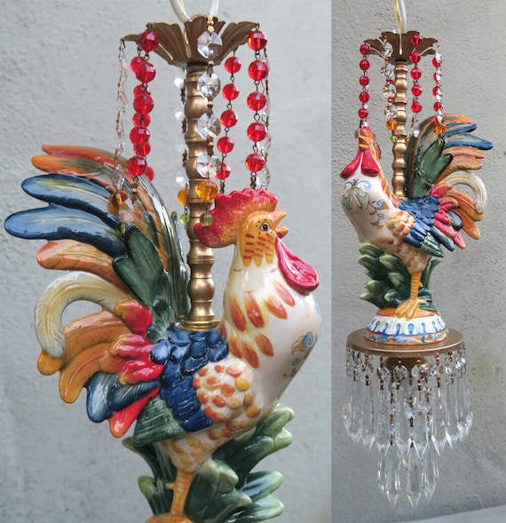 Porcelain ROOSTER Chicken Ceiling Mount With Canopy Set Lamp | Etsy