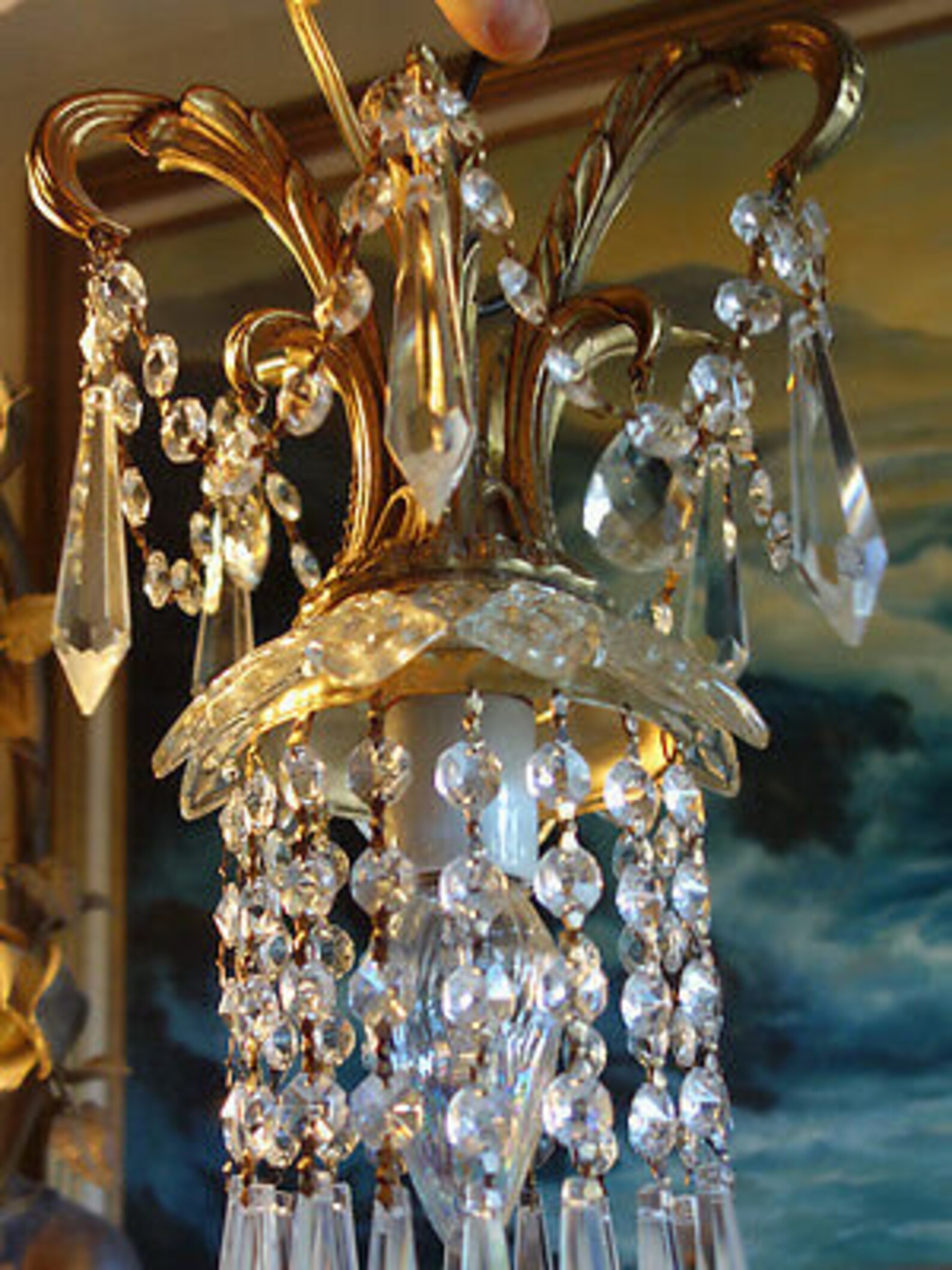 1 Lamp Crystal Chandelier Vintage Swag Hanging Brass Glass Etsy UK