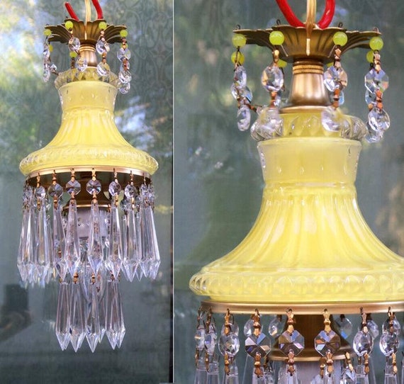 Vintage Lemon Yellow Lady Cupcake Glass Brass Swa… - image 1