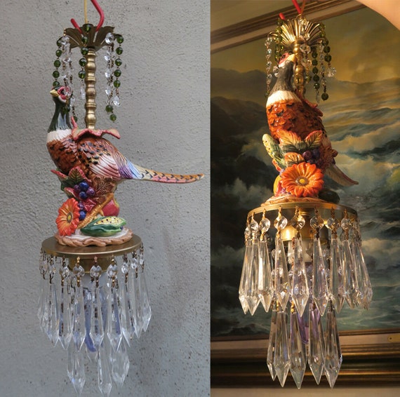 スワッグシャンデリア Swag Chandelier コンセント式 シャンデリア Pheasant Bird SWAG プラグイン器具 ランプ シャンデリア ガラス