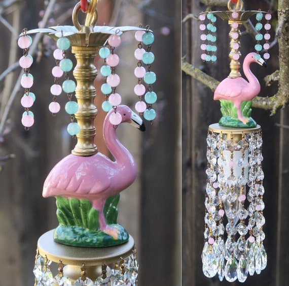 Small Swag Vintage Lamp Pink Flamingo Chandelier Crystal Opaline Porcelain Beads