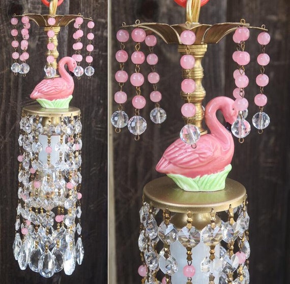 1 Tiny Swag Vintage Lamp Pink Flamingo Chandelier… - image 1