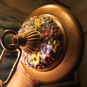 Canopy ceiling cap part Tole Vintage Capodimonte porcelain lamp chandelier relief rose  design with gilt highlights