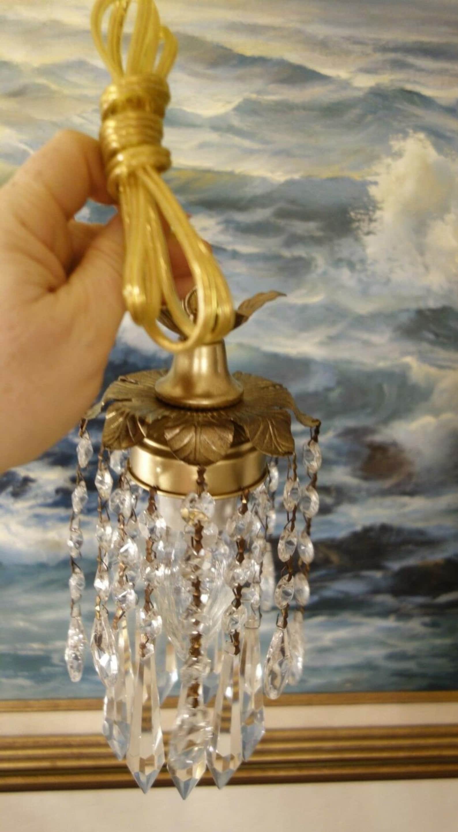 Mini SWAG plugin Lamp Chandelier Crystal Prism Brass Tole Etsy