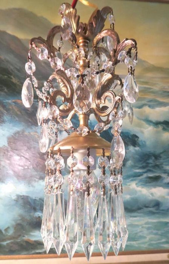 Swag Lamp Chandelier Vintage Spelter Rococo Brass… - image 6