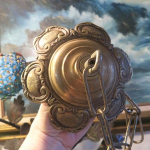 Vintage Brass Bronze Ceiling canopy chain lamp chandelier part old patina floral