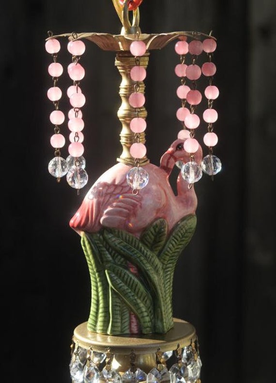 A Mini Swag Vintage Lamp Pink Flamingo Chandelier… - image 9