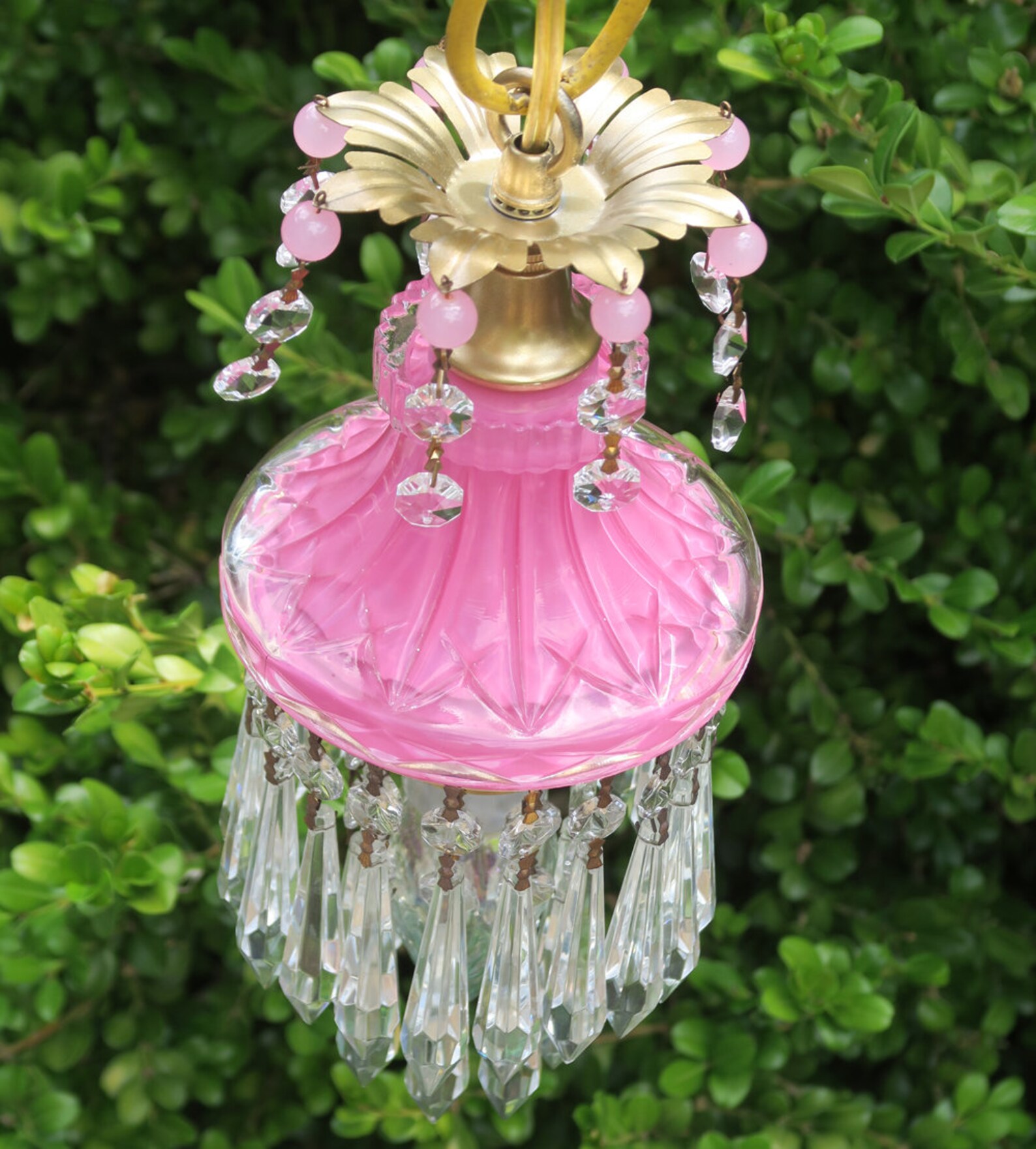 Vintage Rose Pink Lady Cupcake Glass Crystal Brass SWAG Lamp | Etsy