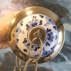 4&quot; Canopy Ceiling Part Vintage Delft Blue Porcelain Lamp Chandelier polish brass