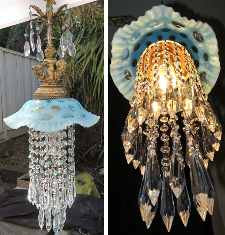 Fenton glass chandelier - Etsy 日本