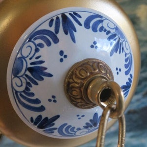Canopy Ceiling Part Vintage Delft Blue Porcelain Lamp Chandelier Brass Tole