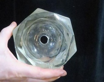 1 Vintage Pressed Clear Glass Lamp Base Part Mid Century For Repair Design Heavy great condition- needs cleaning
