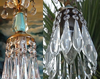 Vintage Swag Plug Blue Aqua Brass Hanging Lamp Chandelier Crystal Prisms